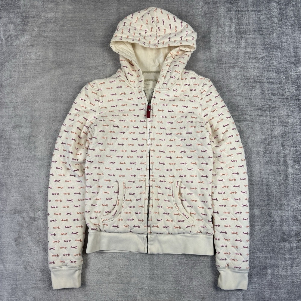 Aeropostale Sweatshirt Womans Medium White Full Zip Hoodie Quilted Y2K Spell Out